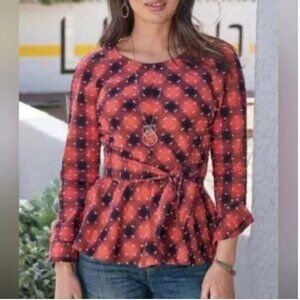 Sundance My Favorite Plaid Top Embroidered Tie Waist Western